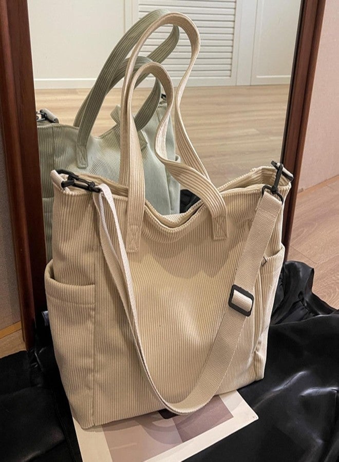 كون حقيبة يد من قماش الكوردروي للنساء والفتيات، حقيبة كروسبودي كبيرة السعة مع حزام قابل للتعديل، حقيبة كتف هوبو للسفر والاستخدام اليومي مع جيب داخلي (بيج) - Image 3